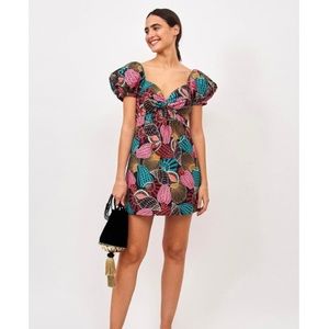 FARM Rio Puff Sleeve Shell Mix Mini Dress, Size XS